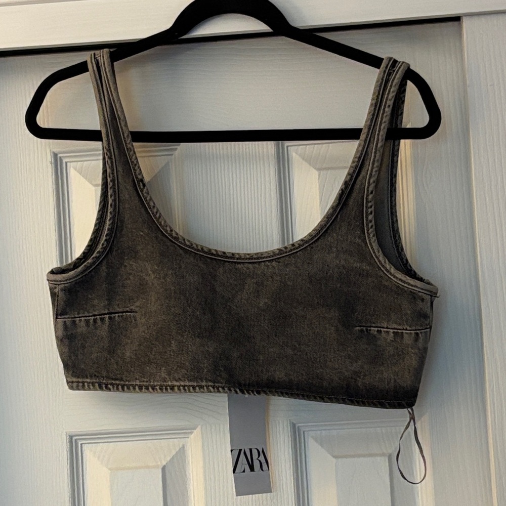 NWT Zara Charcoal Denim bralette Top!!